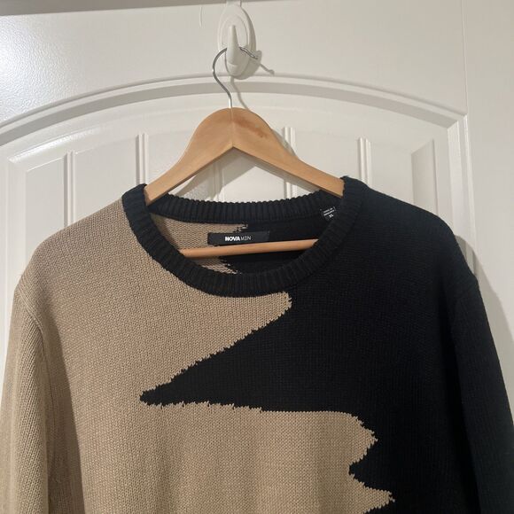 NOVA MEN Abstract Two-tone Men’s Long Sleeve Gold And Black Crew Neck Sweater XL - Picture 6 of 11